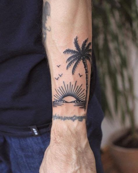 Black and grey palm tree tattoo on inner bicep. 58+ Trendy Palm Tree Sunset Tattoo Leg in 2020 | Sunset ...
