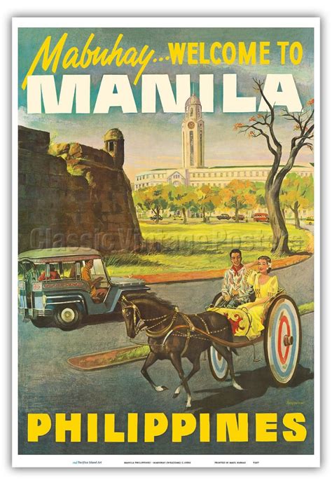 Manila Philippines 1950s Vintage World Travel Poster Print Philippine