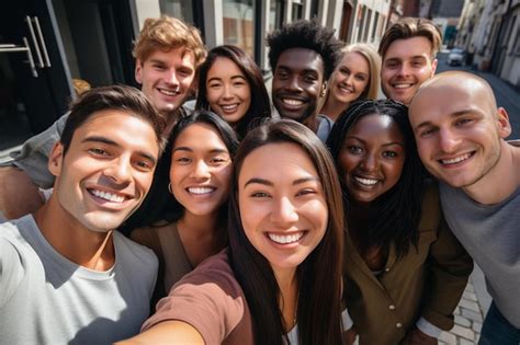 Premium Ai Image Multiracial Group Of Young People Taking Selfie