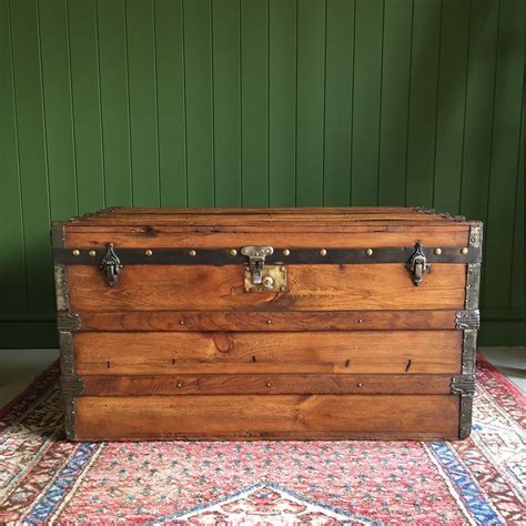 Chest coffee table for rustic trunk tables grande reclaimed wood storage farmhouse decorative trunks by sierra living concepts handmade style dark hampshirerustic pine mexican furniture blanket east coast cheyenne cocktail natural cleo s cape cod distressed white steamer with goals industrial. ANTIQUE Victorian STEAMER TRUNK Coffee Table Old Rustic ...