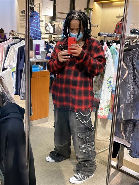 Trippie Redd Wearing A Red Flannel Shirt With Bondage Jeans And Chrome Hearts Sneakers Inc Style