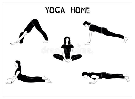 Vector Set With Woman Doing Yoga At Home Illustration With Different Yoga Pose Stock Vector