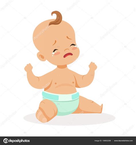 Adorable Pequeño Bebé Sentado Y Llorando Colorido Personaje De Dibujos