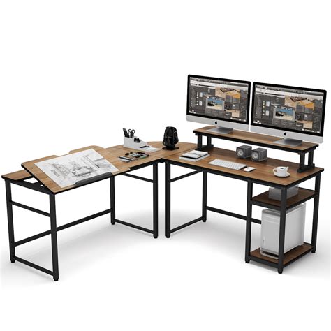 Tribesigns L Shaped Computer Desk With Monitor Stand Riser 708 Inches