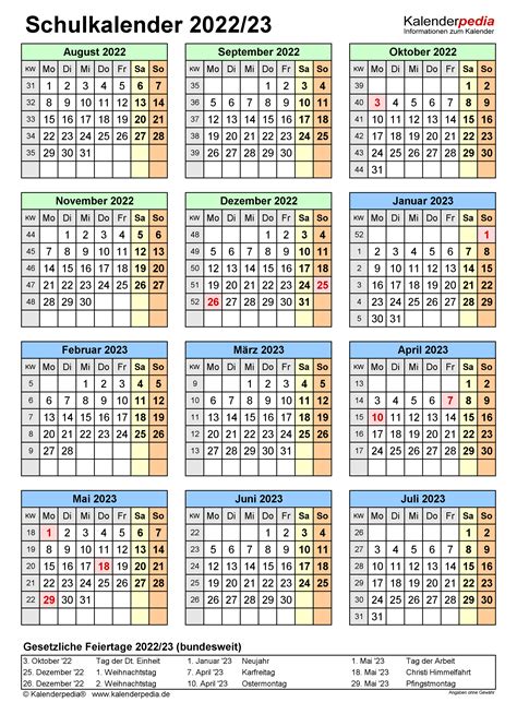Schulkalender 20222023 Als Excel Vorlagen Zum Ausdrucken