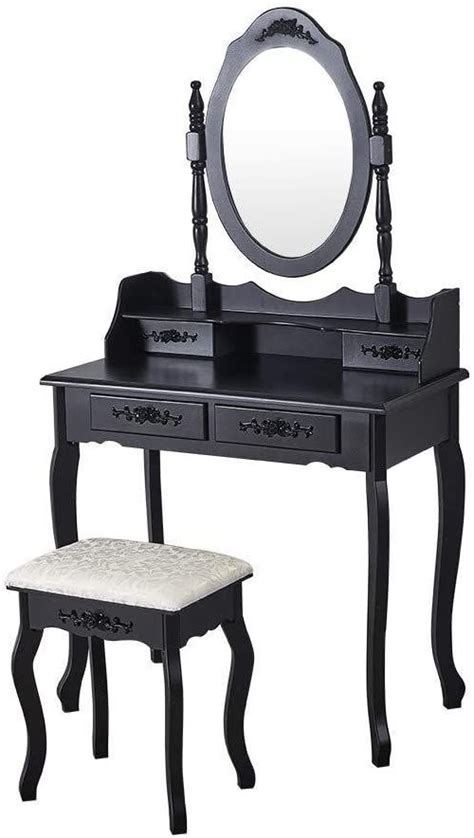 The furniture is certainly our dressing table with a simple but stylish design! HengYue Black Dressing Table Set with Stool Adjustable ...