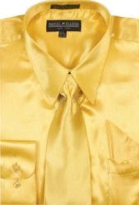 Mens Gold Shiny Silky Satin Dress Shirttie Mens Basic Normal 65