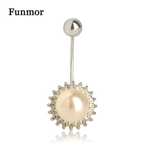 Funmor Sunflower Shape Belly Button Rings Imitation Pearls Helix