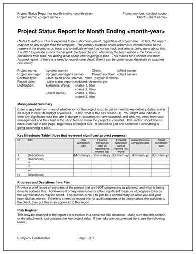 10 One Page Project Status Report Template Perfect Template Ideas