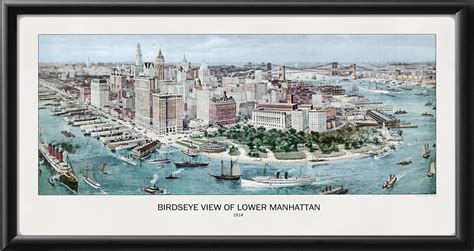 Birds Eye View Of Lower Manhattan Ny 1914 Vintage City Maps