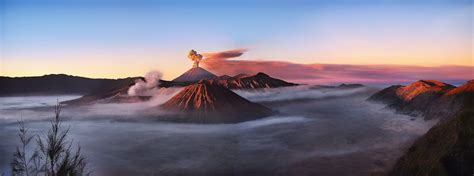 Mystic Sunset Panorama Of Volcano At Mount Bromo Indonesia Pics