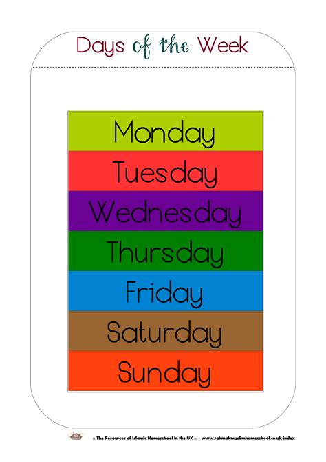 Free Printable Days Of The Week Workbook And Poster The Resources