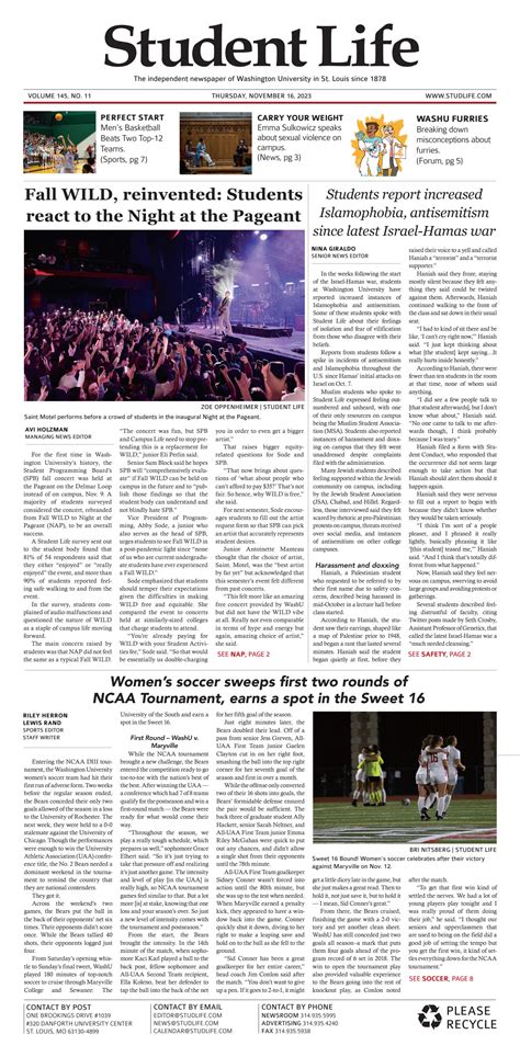 November 16, 2023 Student Life Newspaper, Washington University in St