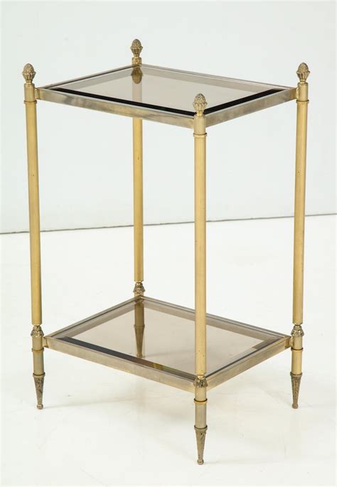 20 tall x 20 diameter Pair of Mid-Century Brass and Glass End Tables For Sale at 1stDibs