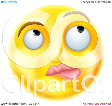 Clipart Of A 3d Yellow Smiley Emoji Emoticon Face Thinking Royalty