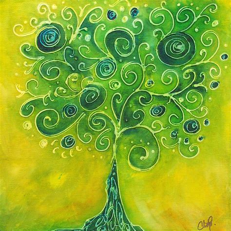 Tree Of Life Yellow Swirl Painting By Christy Freeman