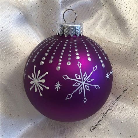 Handpainted Glass Christmas Ornament Plum Purple Glass Ball Painted