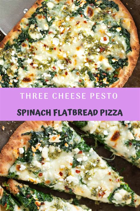 Here's a delicious spinach pesto pizza recipe that can be prepared faster than you could have one prepare the pesto up to a week ahead of time and store in the fridge in an airtight container until top pesto with grated cheese and dollop over ricotta. THREE CHEESE PESTO SPINACH FLATBREAD PIZZA RECIPE #pesto # ...