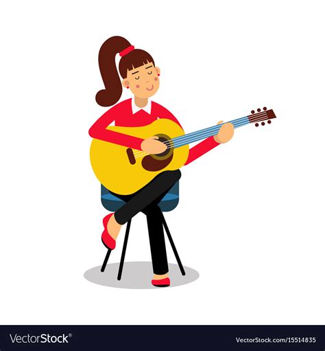 Teenage Girl Playing An Acoustic Guitar Cartoon Vector Image