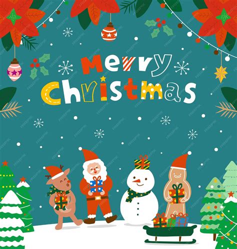 Premium Vector Merry Christmas Santa Claus Gingerbread Reindeer And