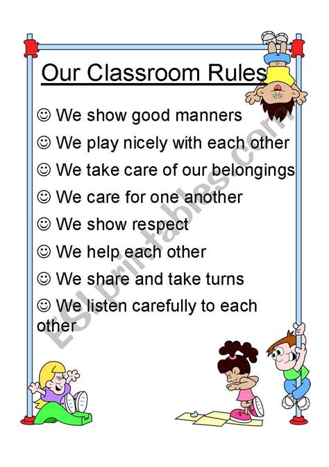 At the beginning of the year, there are so many rules that students learn. Our Classroom Rules - ESL worksheet by purplepossum