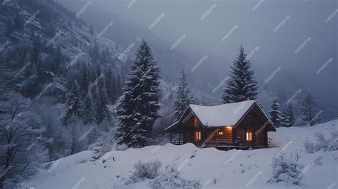 Premium Photo | A cozy cabin nestled in a snowy forest The perfect