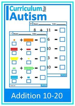 Addition 10-20 Worksheets Autism Special Education by Curriculum For Autism
