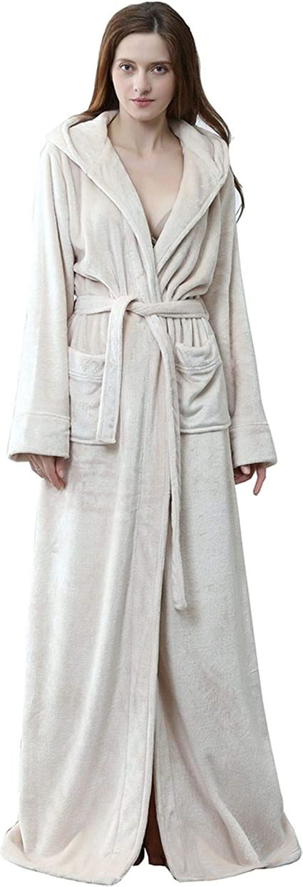 Kinow Long Hooded Dressing Gown Women Fluffy Soft Fleece Bathrobe Bath Robe Night Gown Amazon
