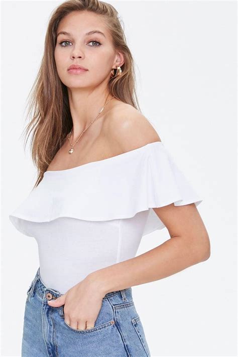 Forever 21 Cotton Off The Shoulder Flounce Bodysuit In White Lyst