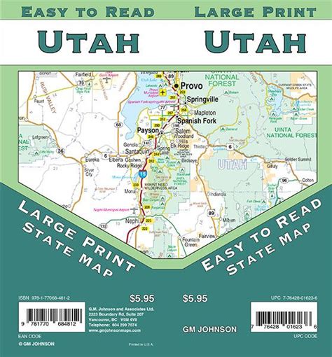 Utah Large Print Utah State Map Gm Johnson Maps