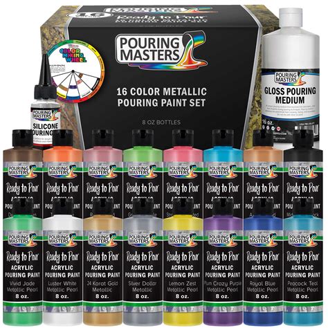 16-Color Ready to Pour Acrylic Metallic Pouring Paint Set, Silicone Oil ...