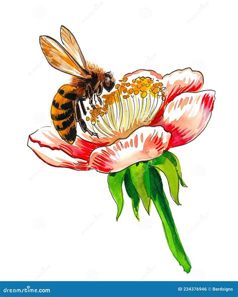 Bee And Flower Stock Illustration Illustration Of Nature 234376946