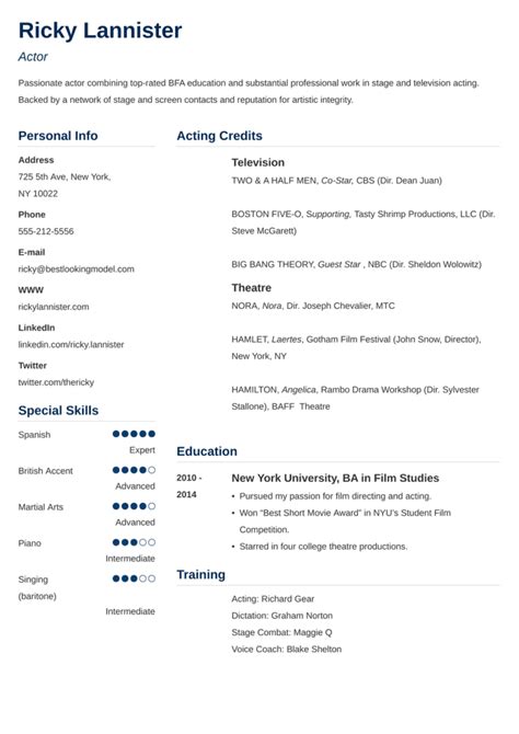 Acting Resume Template Sample Actor Resume Advice Tips With