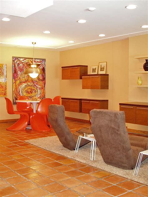 How can i decorate and make my dining room contemporary/ modern when i have terracotta floors that are going to be staying a while. Best Basement with Terra-Cotta Floors Design Ideas ...