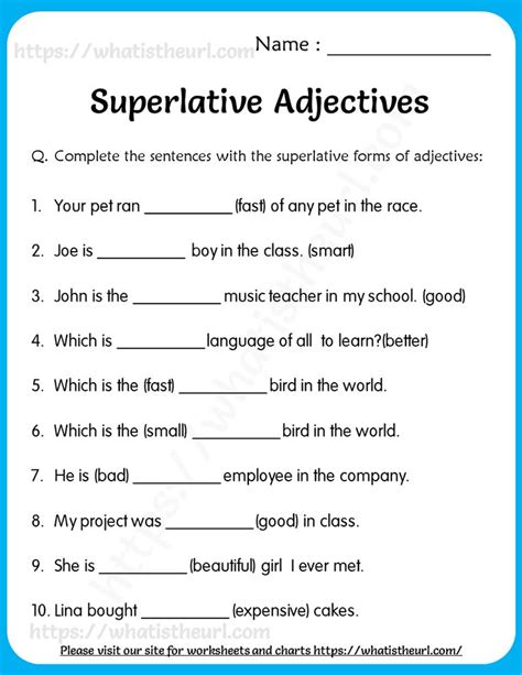 Superlative Adjectives Worksheets For Grade 5 Adjective Worksheet