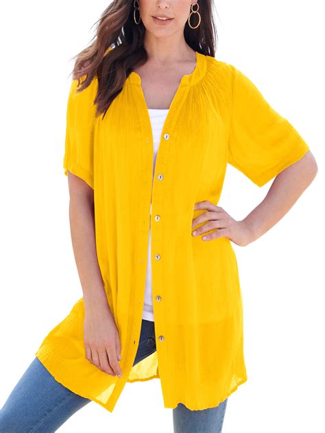 Roamans Roamans Yellow Short Sleeve Angelina Tunic Plus Size 16