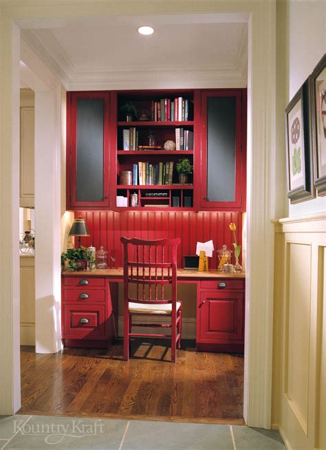 Make the most of your spare room, home office or study nook with a built in office desk, filing system and cabinetry that inspires productivity. #CustomCabinetry #CustomOfficeCabinetry #KountryKraft ...