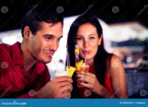 Young Couple Enjoying Cocktails On A Night Out Stock Image Image Of Spanish Horizontal 83845237