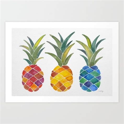 Pineapples Pineapple Rainbow Summer Pineapple Art Print Art