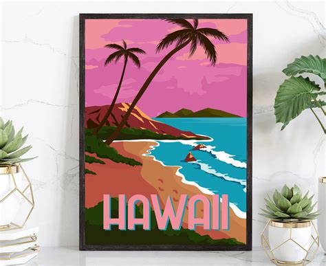 Hawaii Travel Poster Hawaii Poster Wall Art Hawaii Cityscape Etsy
