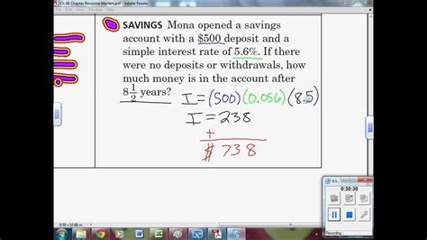 How to calculate simple interest. 6-3 E Calculating Simple Interest on MONEY and ...