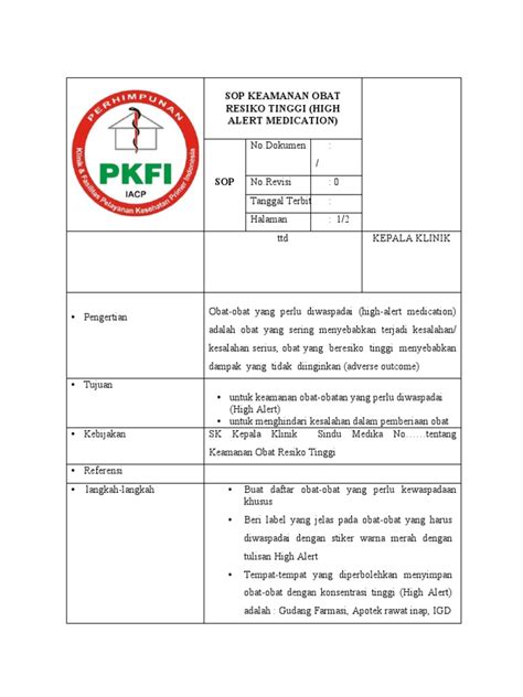 Sop Keamanan Obat Resiko Tinggi Pdf