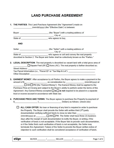 Printable Simple Land Contract Purchase Agreement Pdf Printable Form