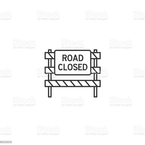 Road Closed Traffic Control Standing Sign Vector Thin Line Icon Stock