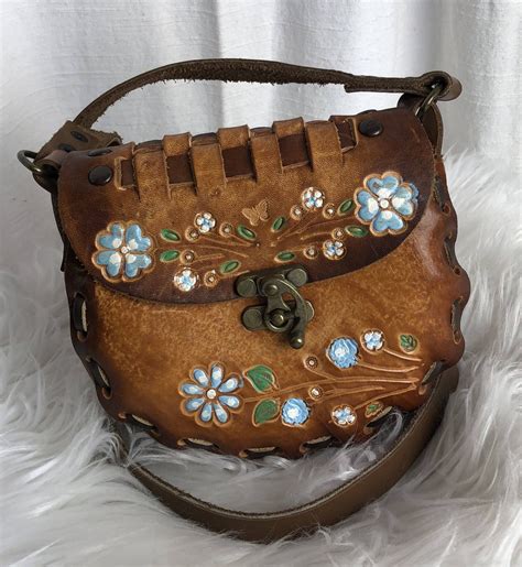 Vintage Embossed Hand Tooled Hand Painted Mexican Leather Handbag