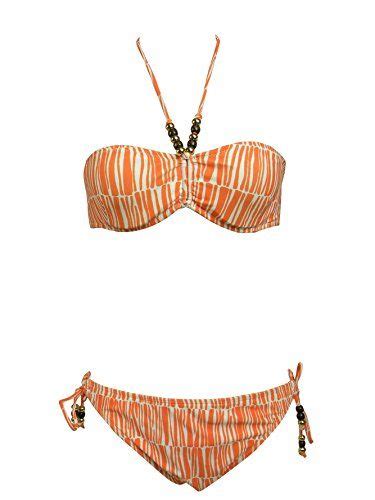 Shoshanna Womens Orange White Bamboo Stripe Bandeau Bikini Top A