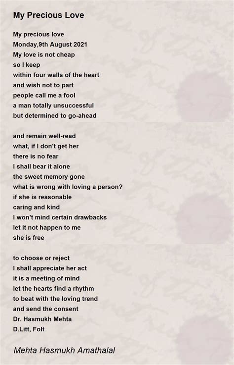 My Precious Love My Precious Love Poem By Mehta Hasmukh Amathaal