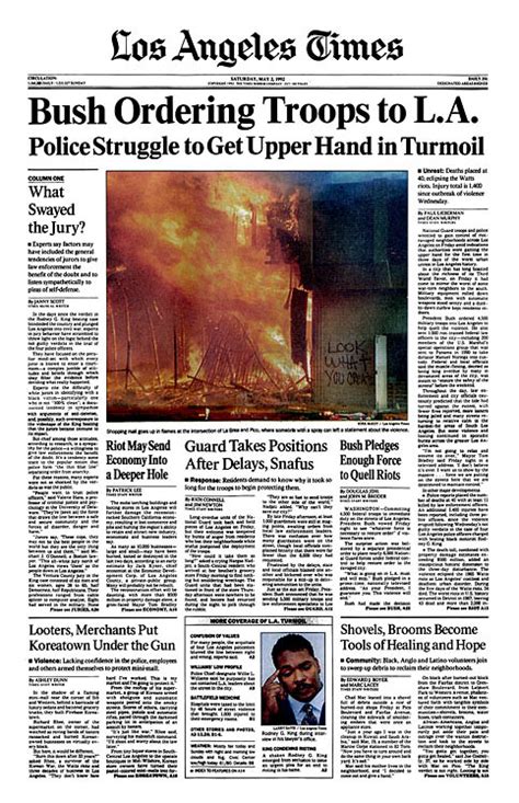 The Los Angeles Times Front Pages During The 1992 La Riots Los Angeles Times