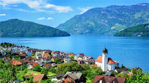 Lakescape Of Lake Lucerne Gersau Lake In Switzerland 4k Uhd Free