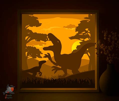 Dinosaur T-rex Lightbox Template Fayrytale Shadowbox Paper | Etsy